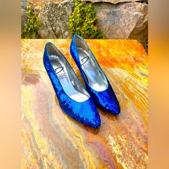 VINTAGE 90s Blue sequin prom heels - Picture 2 of 7